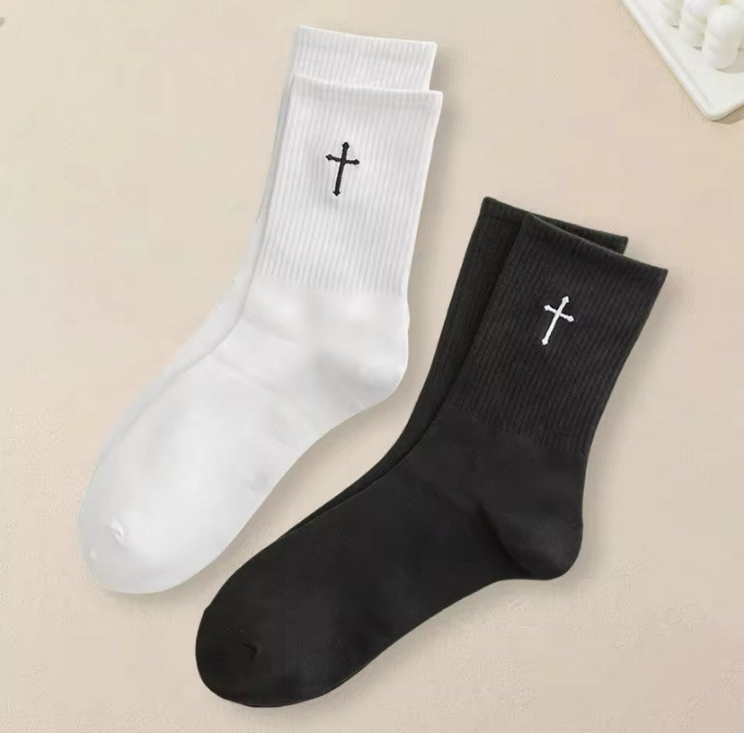 Kreuz Socken Weiß/Schwarz 2 Paar